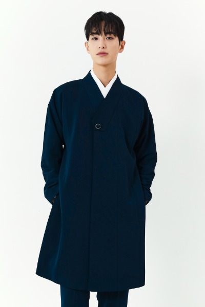 Adjustable Git Hanbok Suit H-line Coat - Navy