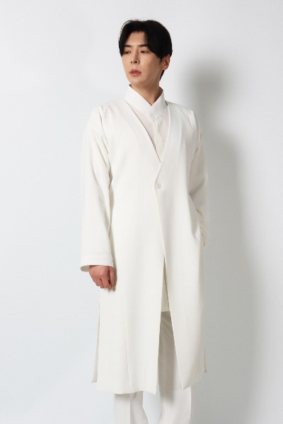 [For Yeonhee] No collar long hanbok coat. - White.